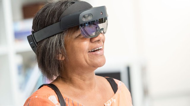 Woman wearing virtual reality headset