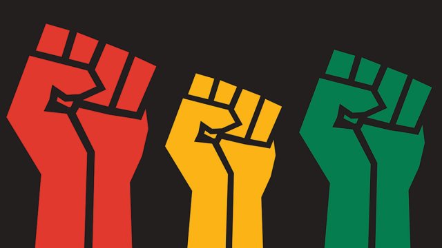 Red, yellow and green fists