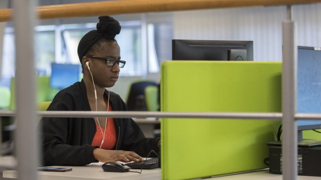 Student studying at computer