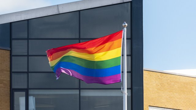 Pride flag on campus