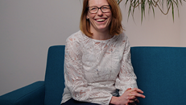 Jo Blanden on the sofa