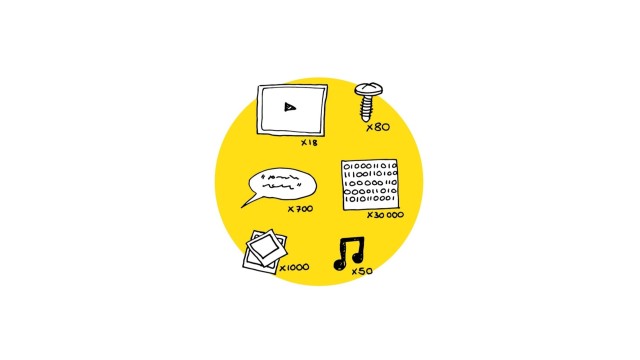 Traditional tools to capture media. Video, image, music, screw, speech and data icons