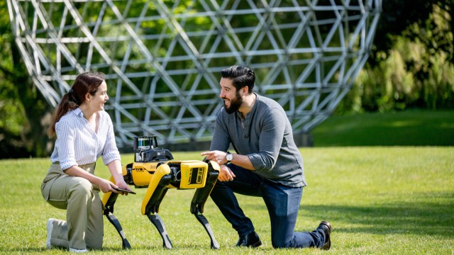 Robot dog and students