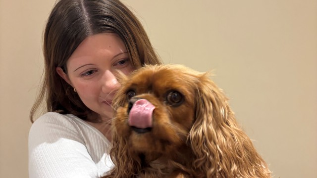 University of Surrey modern languages first-year student Amelia with dog