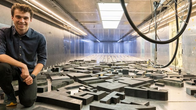 Student in wind tunnel