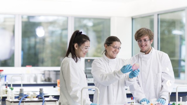Physics students in a lab