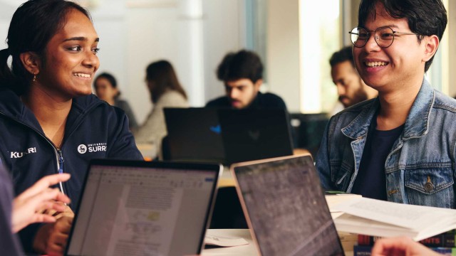 Students studying in library