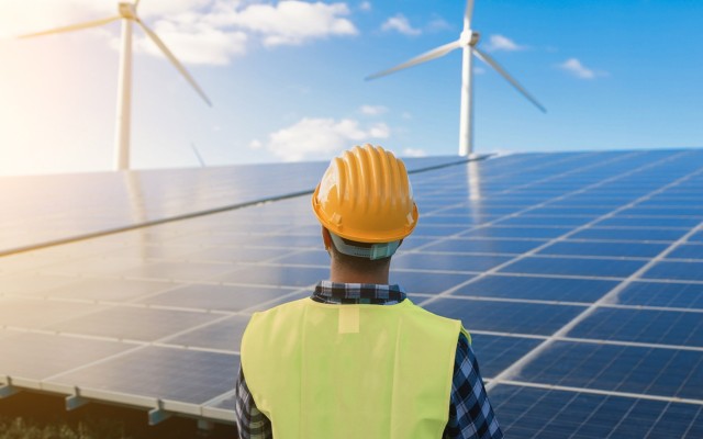 Solar panels and wind turbines