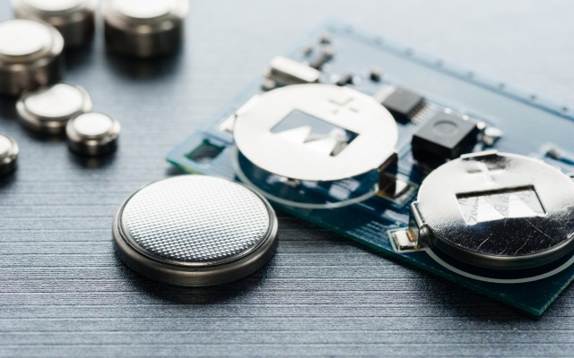 Close up of button cell battery