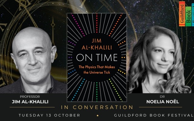 Headshots of Jima and Noelia beside Jim's book cover