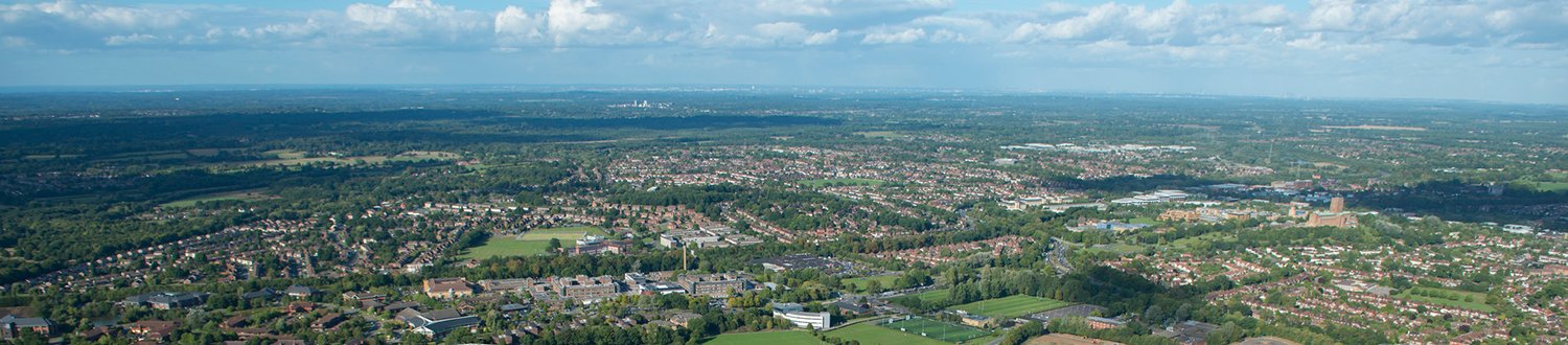 An aerial shot of the University and surrounding country side
