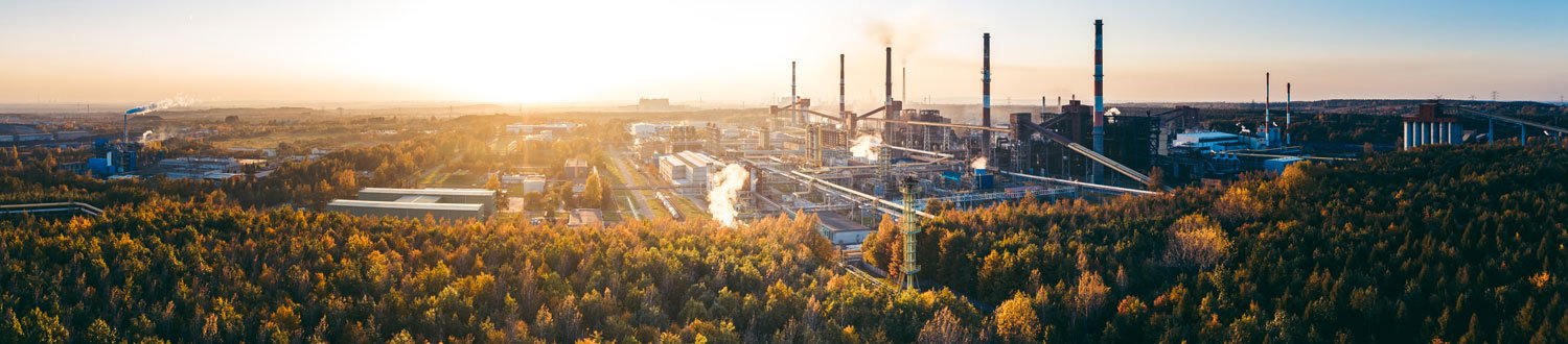 Chemical plant surrounded by trees