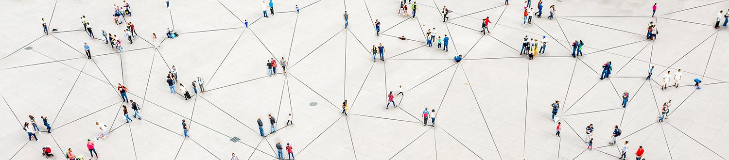 Aerial view of crowd connected by lines