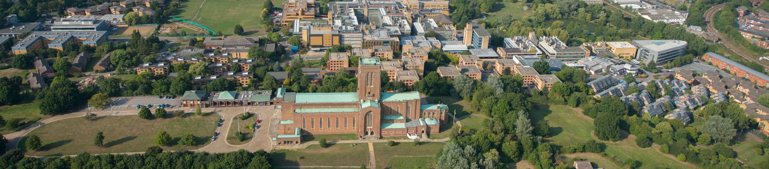Aerial view of the University campus with the Cathedral