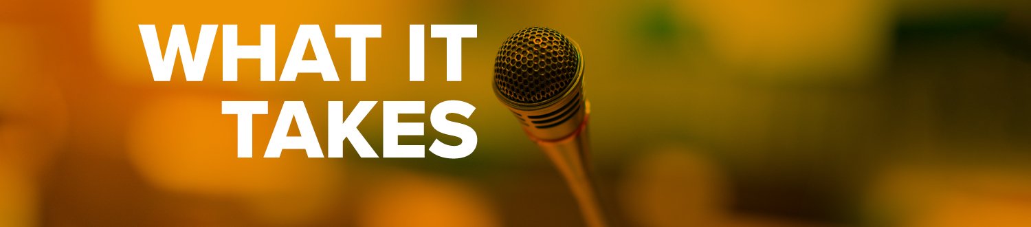 A microphone against an orange background.