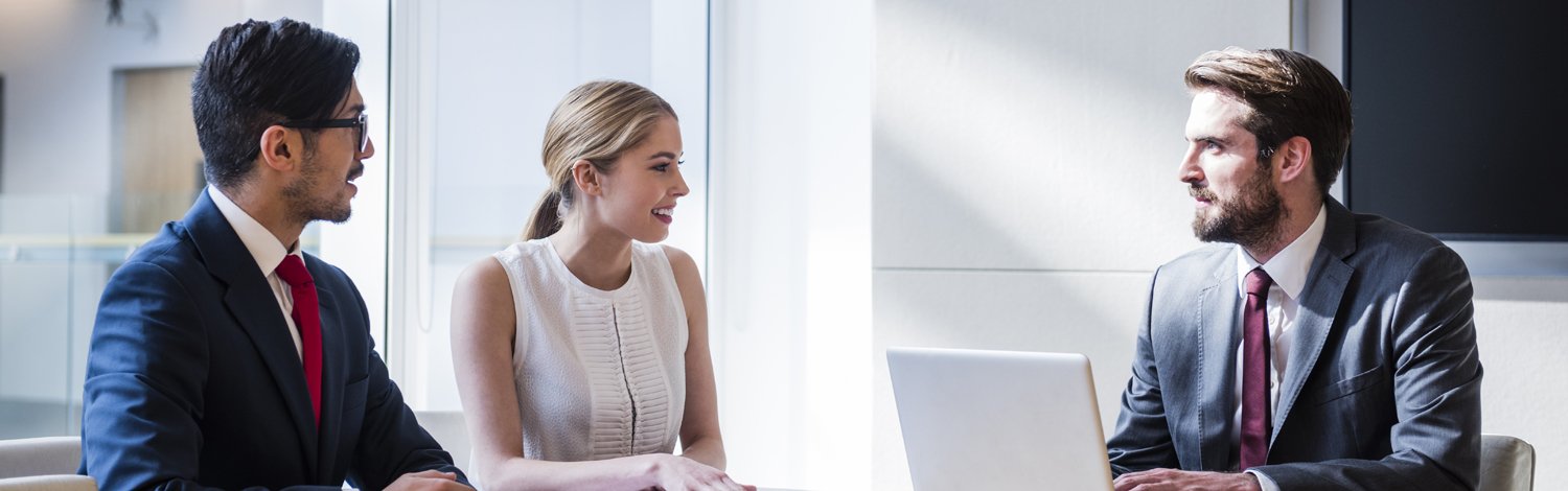 Business woman and man talking