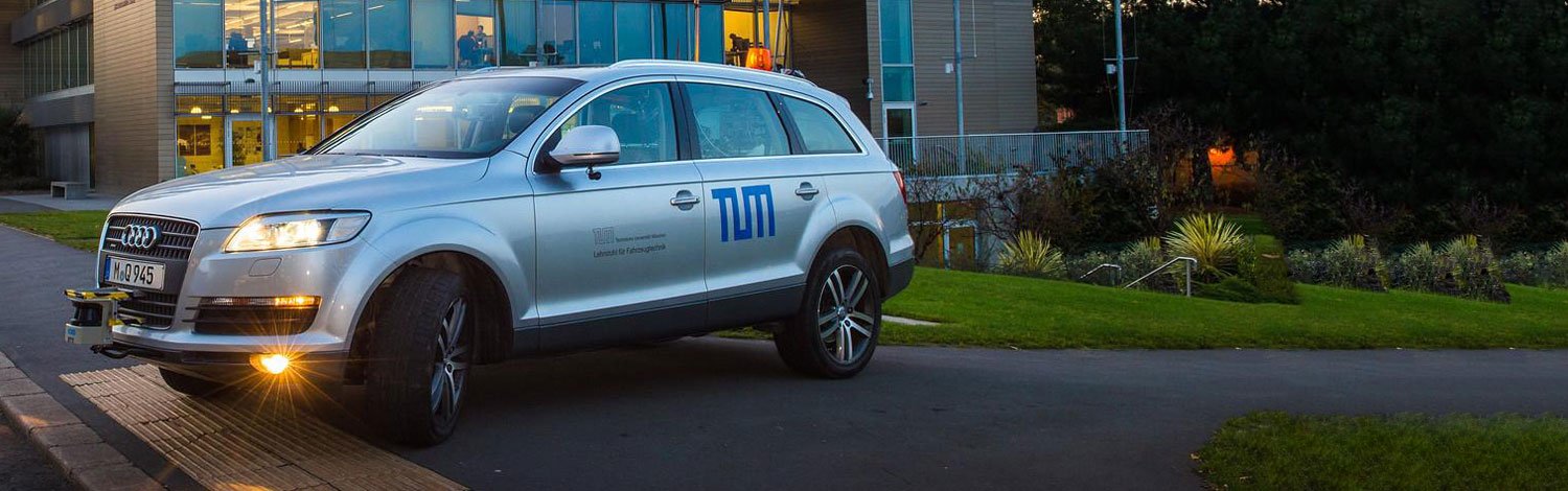 Autonomous car outside the Institute for Communication Systems building