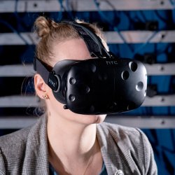 Woman wearing a virtual reality headset
