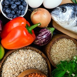 Fresh fruits, vegetables, fish, berries and cereals.