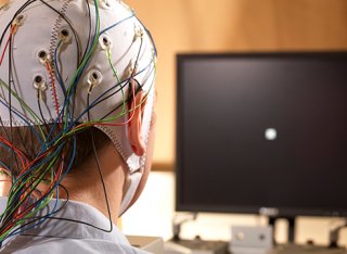 A subject in the EEG lab