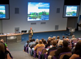 Speaker in a lecture