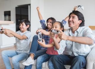 A family playing videogames together