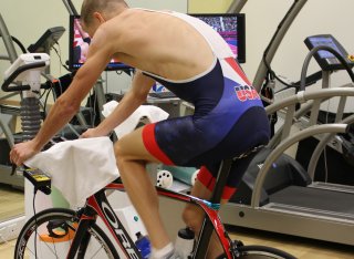Athlete being tested on the bike in the Surrey Human Performance Institute.