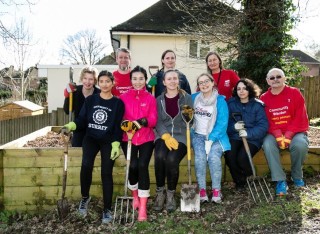 Group of volunteers gardening