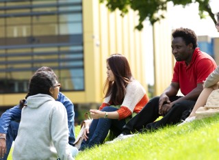 Students outside the Library and Learning Centre