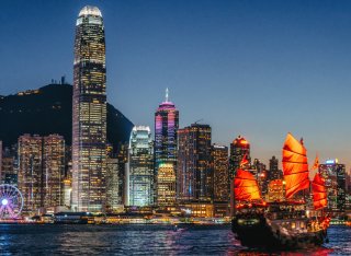 Hong Kong skyscrapers and boat