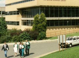 Group of students outside library in 1990s