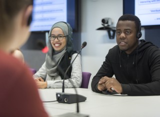 translation/languages students with mic