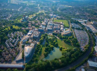 Aerial view of Surrey Stag Hill campus