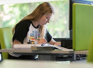 student studying in a quiet area of the library