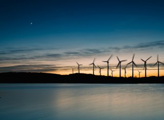 Wind turbines at sunset