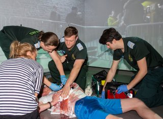 Paramedic sciences students in a disaster simulation