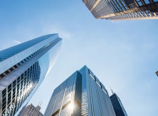 Looking directly up at buildings