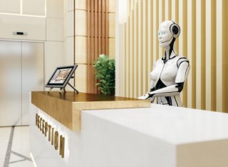 A robot works on a hotel reception desk