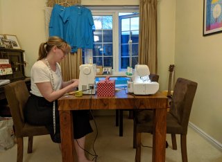 Katy Beaumont sewing Scrubs