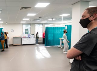 Simon Bettles wearing a mask in the clinical simulation suite
