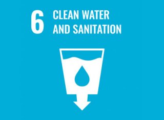 UN Sustainability Goal 6 logo, clean water and sanitation.