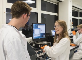 Physics students in lab