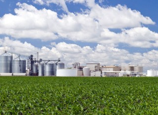 Ethanol Biorefinery surrounded by green field