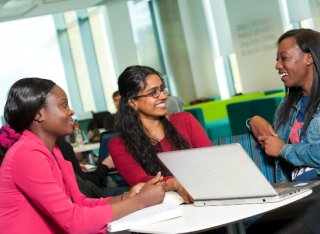Group of postgraduate students study together