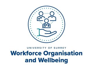 The words "University of Surrey Workforce Organisation and Wellbeing" and a round logo containing outlines of a hand and three people