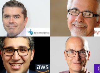 The faces of four men and logos from their companies: BAI Communications, Kyndryl, Amazon Web Services and BT