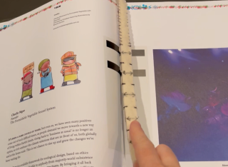 Magic bookmark in centrefold of climate change book