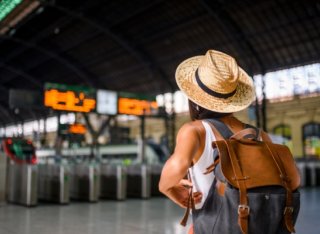 Student at train station