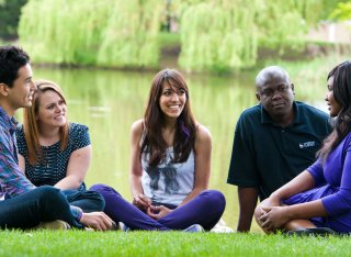 Students by the lake