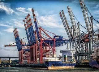 Picture looking at Hamburg Port shipping docks